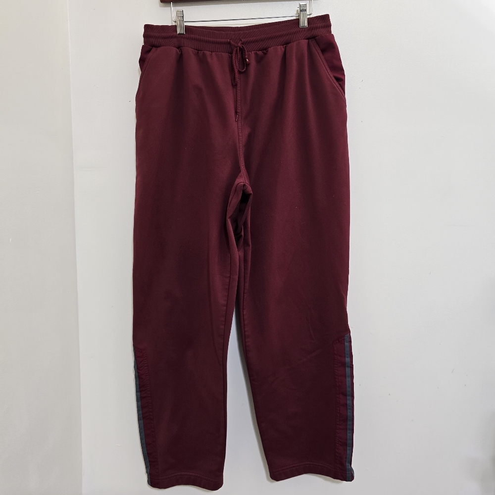 y2k ADIDAS size Large Track Warm Up Activewear‎ Pants Zip Hem Burgundy